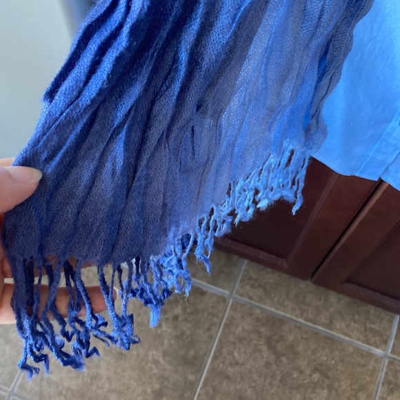 Gorgeous Blue Ombre Fringed Pashmina And Silk Scarf/Shawl NWOT - Picture 2 of 3